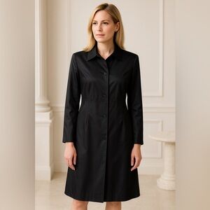 Tahari 100% Silk Black Trench Coat with Beaded Details Size 10, Hot Pink Lining